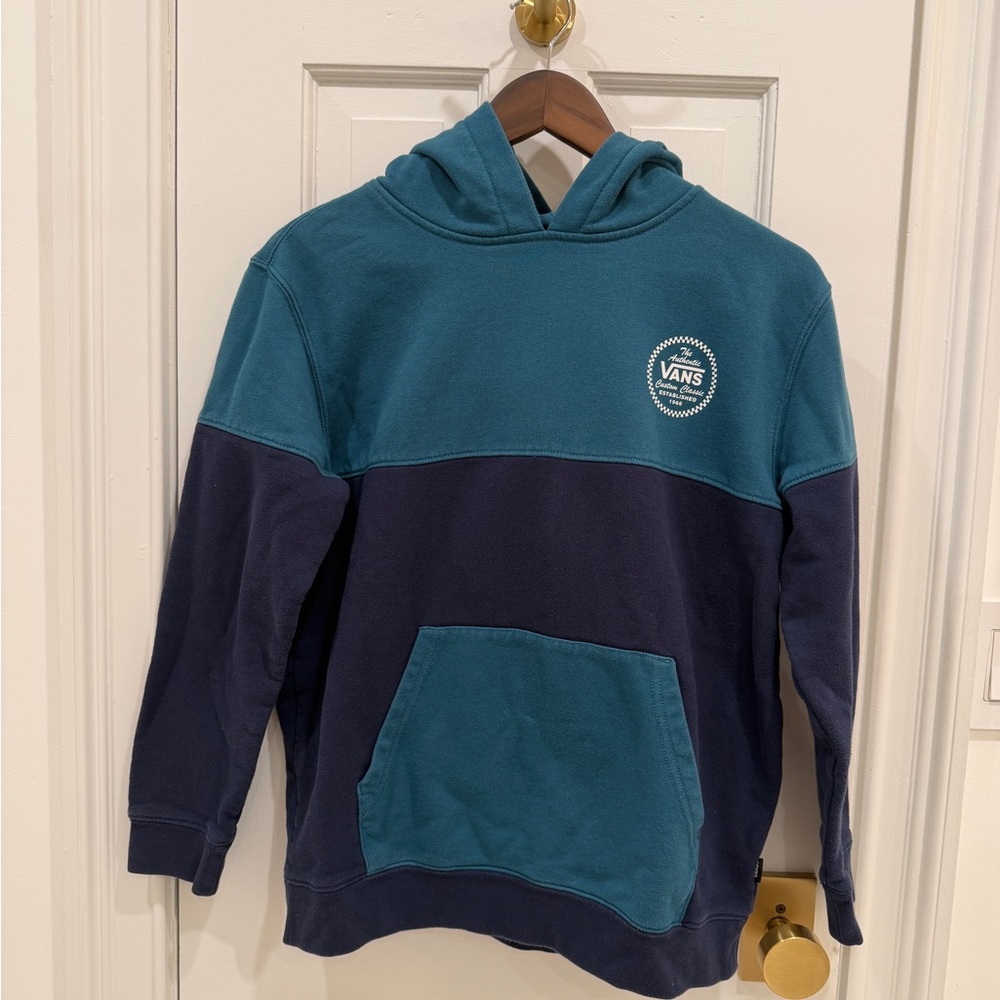 Vans Boys Teal and Navy Pullover Hoodie Sweatshirt with Logo XL